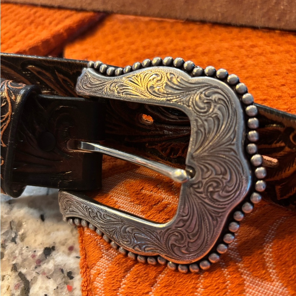 Tony Lama Black and Silver Embossed Belt